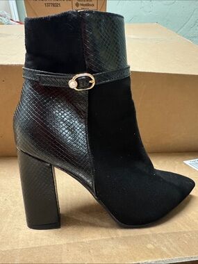 Black Suede & Patent Ankle Boots - Women's Fashion Booties